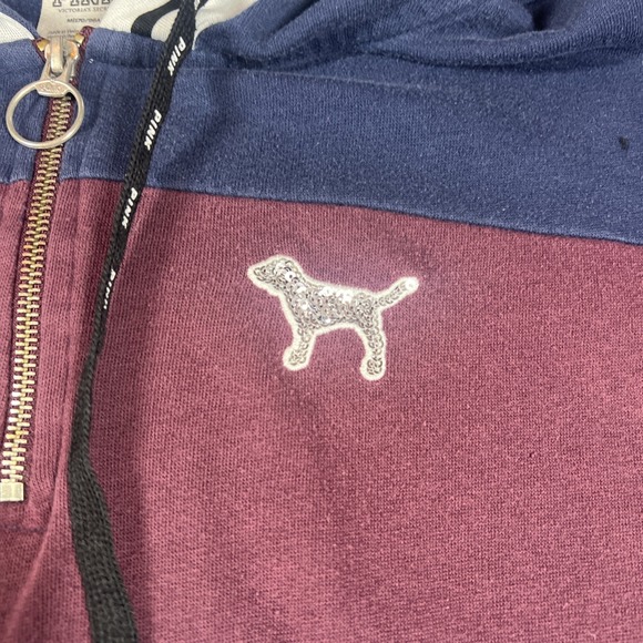 Victoria's Secret PINK SEQUINS BLING STRIPED‎ Hoodie RUGBY Perfect 1/4 Zip Large - Picture 3 of 14